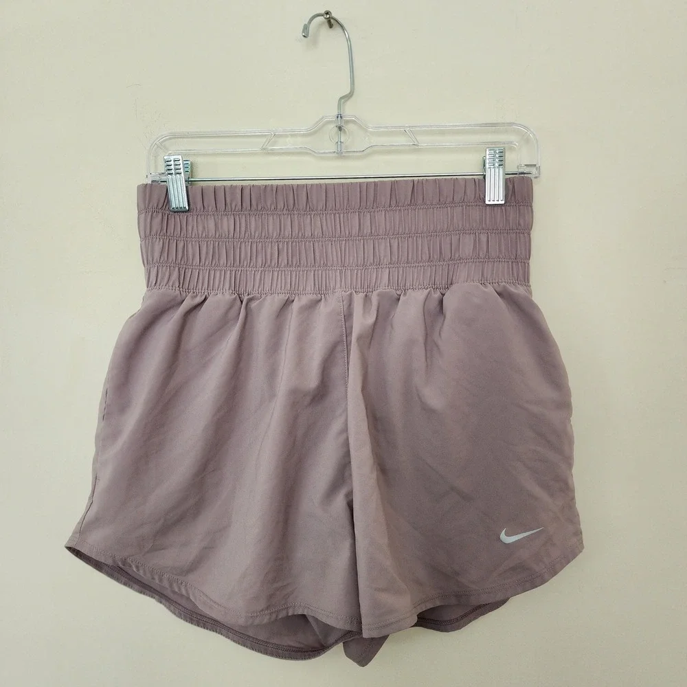 Nike Dri-FIT High Waisted Smocked Running Shorts Purple Womens M Pickleball